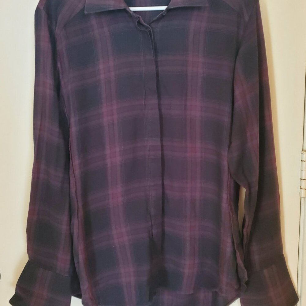 Paige Plaid Women's Long Sleeve Shirt Black & Black Cherry Cotton Rayon Small